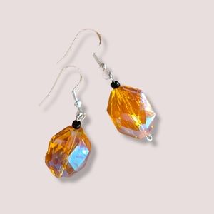 Orange Gemcut Octagon Glass Earrings